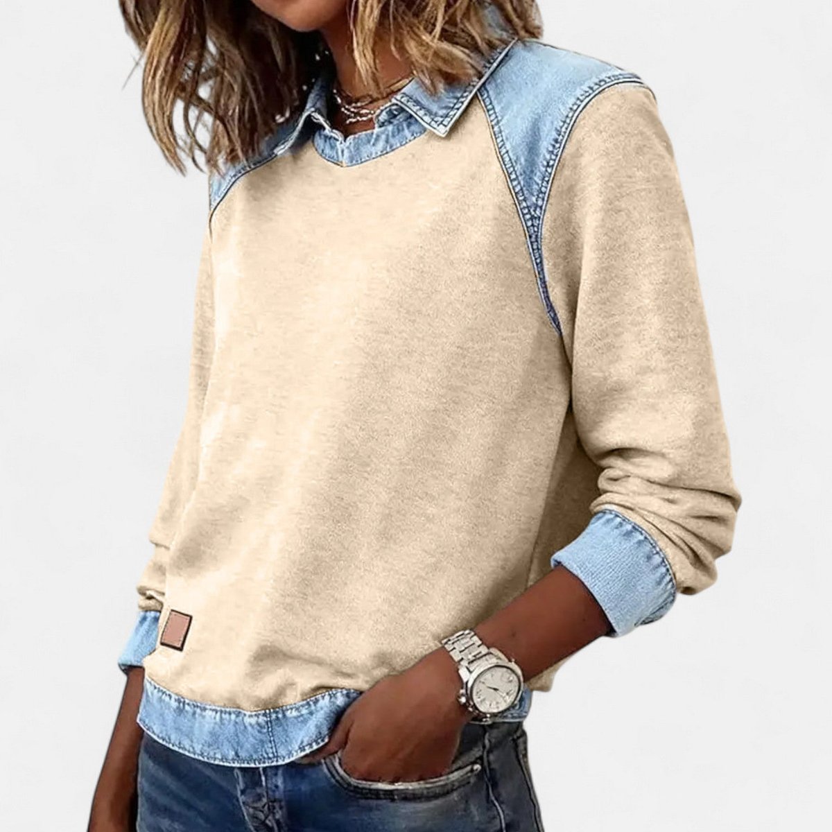 Isabella | Women's Denim-Collar Raglan Knit Sweater Long Sleeve Pullover