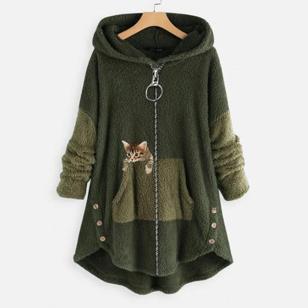 Luna | Women's Fleece Zip-Up Hooded Cat Pocket Sweater