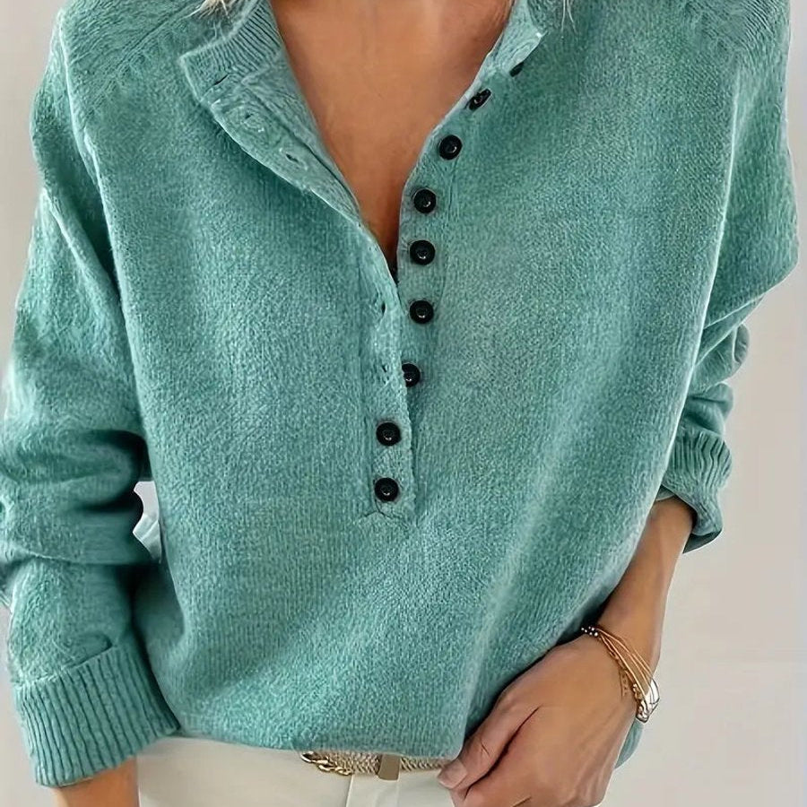 Scarlett | Women's Half-Button V-Neck Long Sleeve Knit Sweater