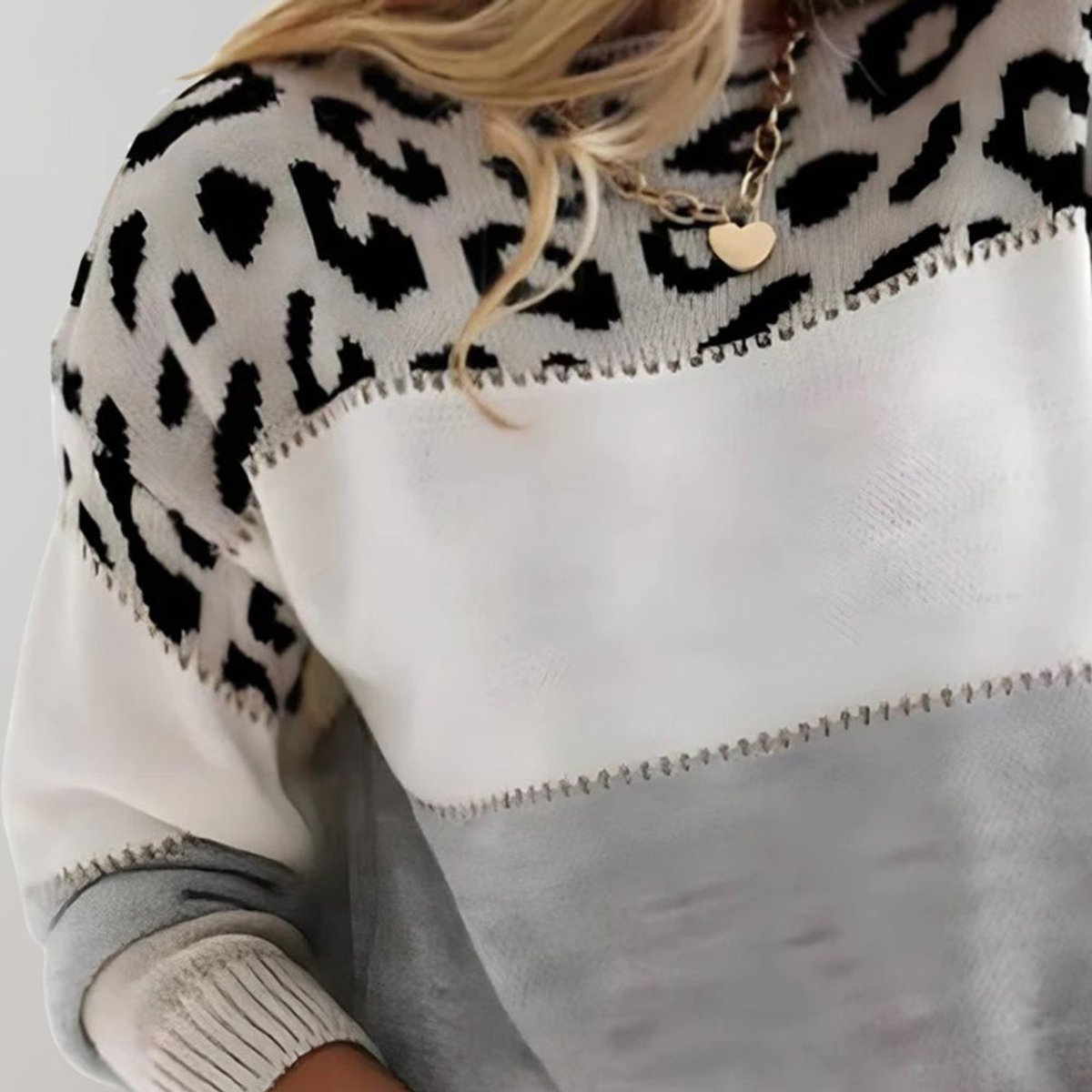 Grace | Women's Leopard Print Colour Block Knit Pullover Sweater