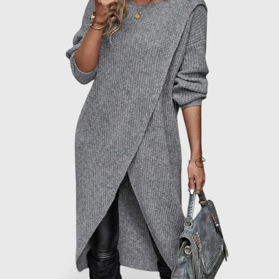 Layla | Women's Long-Sleeve Asymmetric Hem Knit Sweater Dress