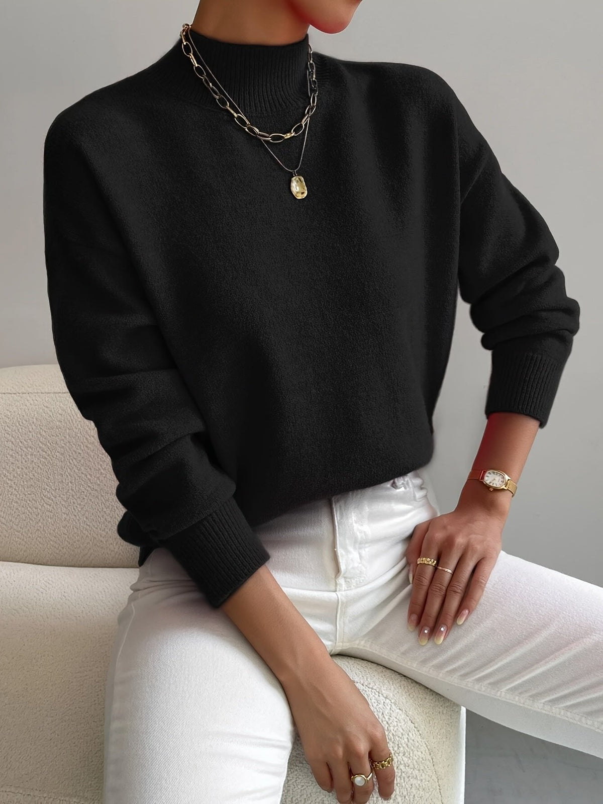 Layla | Women's Mock Turtleneck Relaxed-Fit Long Sleeve Sweater