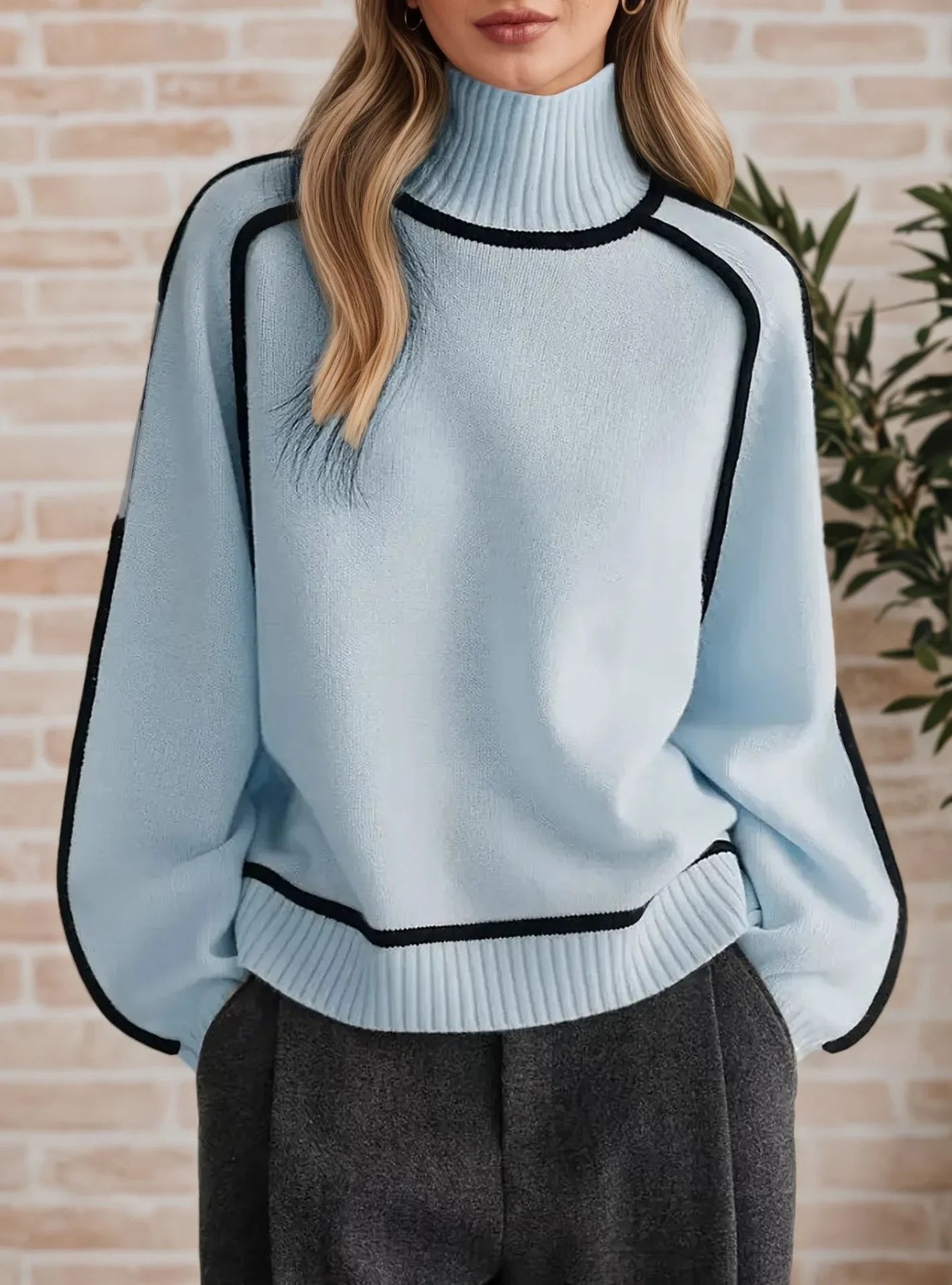 Camila | Women's Oversized Turtleneck Colour Block Knit Sweater