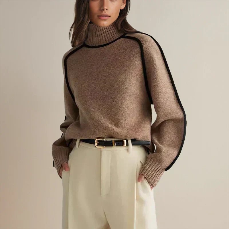 Camila | Women's Oversized Turtleneck Colour Block Knit Sweater