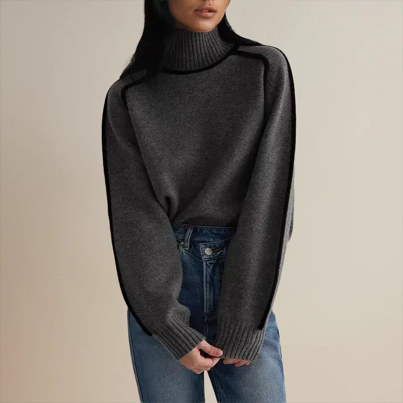 Camila | Women's Oversized Turtleneck Colour Block Knit Sweater