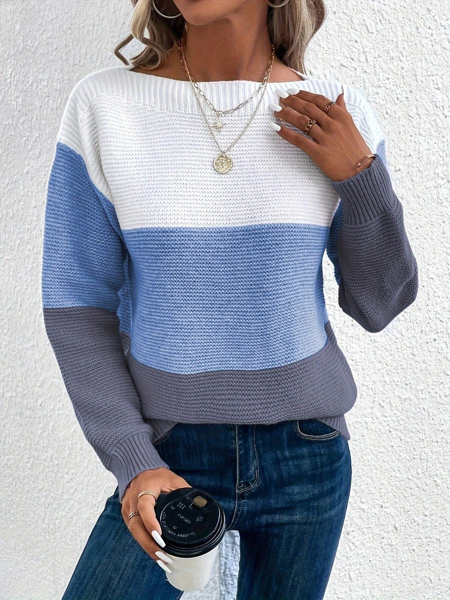Sophia | Women's Relaxed-Fit Colour-Block Crewneck Knit Sweater