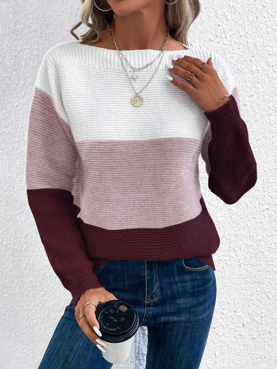 Sophia | Women's Relaxed-Fit Colour-Block Crewneck Knit Sweater