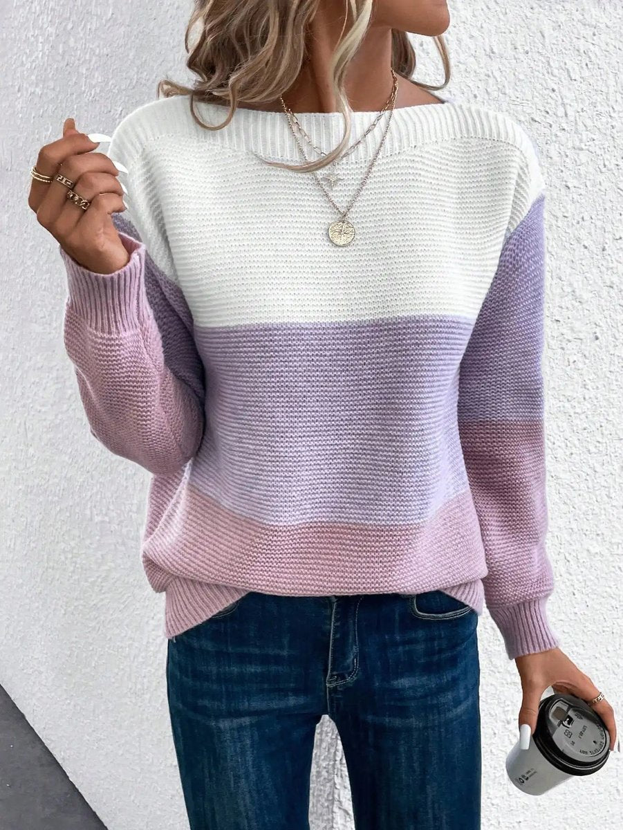 Sophia | Women's Relaxed-Fit Colour-Block Crewneck Knit Sweater