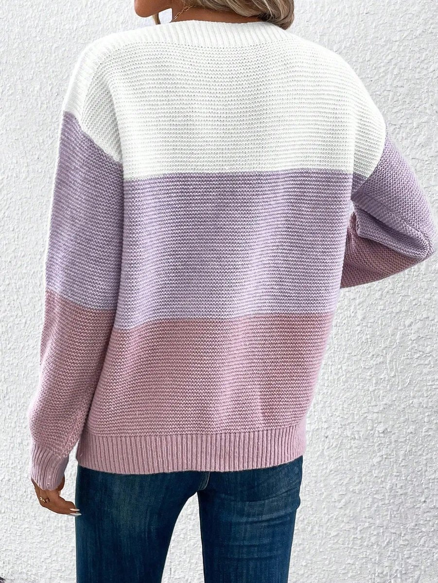 Sophia | Women's Relaxed-Fit Colour-Block Crewneck Knit Sweater
