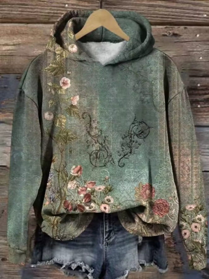 Grace | Women's Relaxed-Fit Floral Print Hooded Knit Sweater