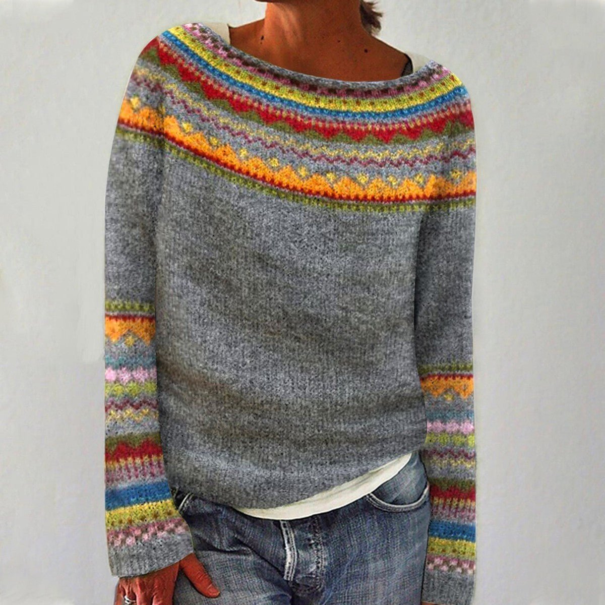 Aria | Women's Retro Colourful Striped Knit Pullover Sweater