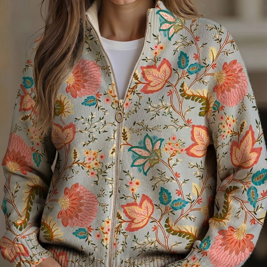 Cordelia | Vintage Floral Garden Zip Cardigan